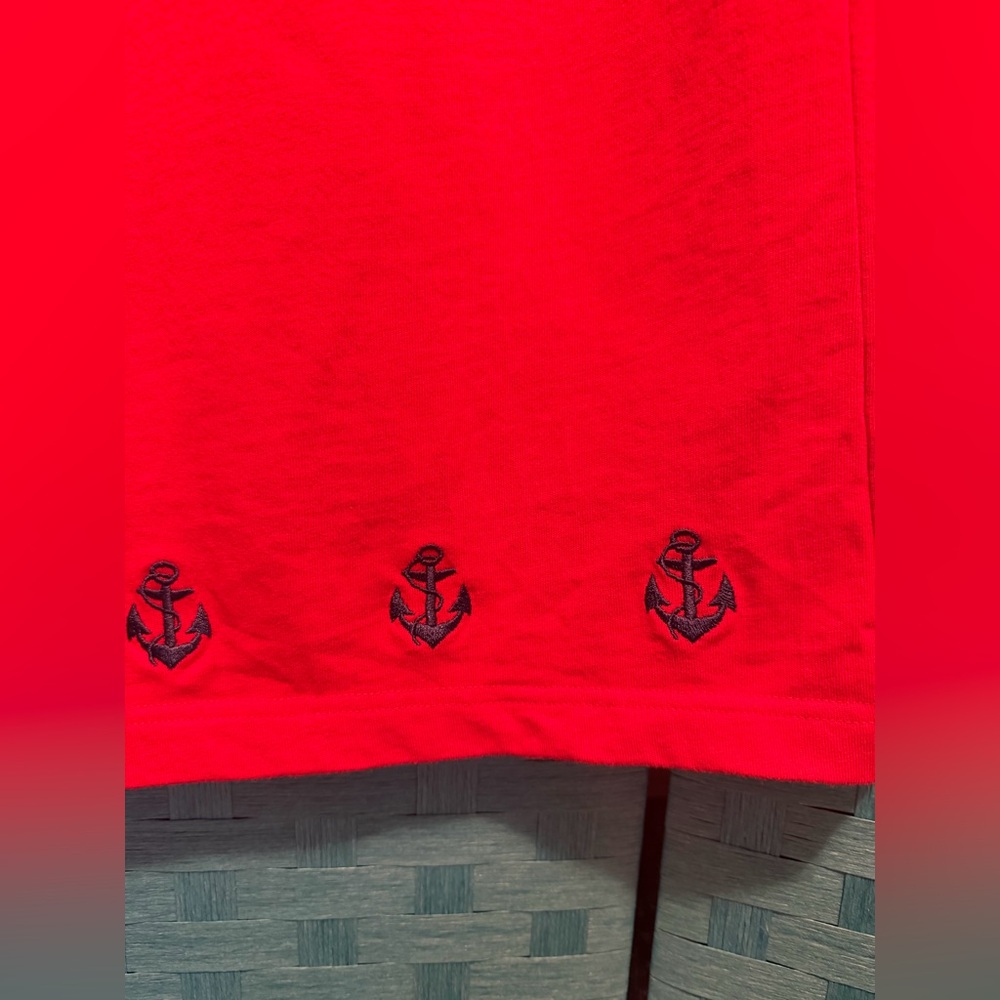The Quacker Factory Cotton Stretch Nautical Anchor Maxi Skirt Red And Blue